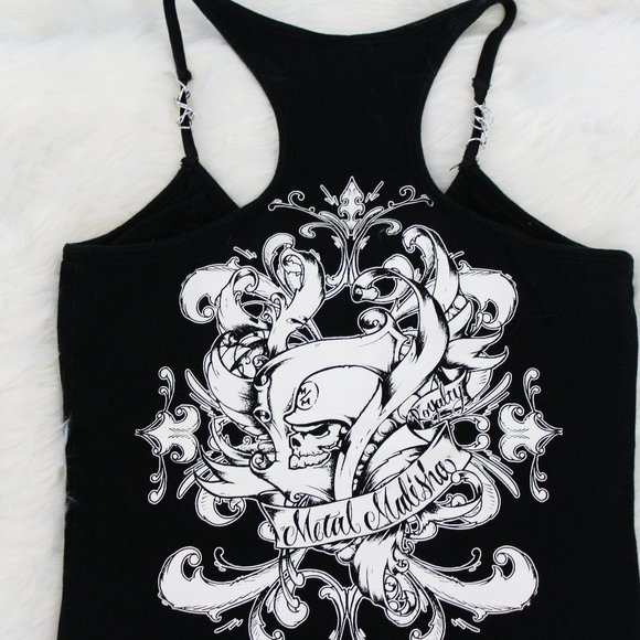 RARE Metal Mulisha 00s Tattoo Tank Top Metal Link Straps Built In Bra Small - Picture 4 of 4